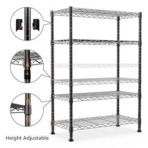 Image of M MZG 1000 lbs Storage Shelving Steel Heavy Duty 4-Tier Utility Shelving Unit Steel Organizer Wire Rack for Home,Kitchen,Office,Black (13.7 inch D x 23.6 inch W x 53.4 inch H)