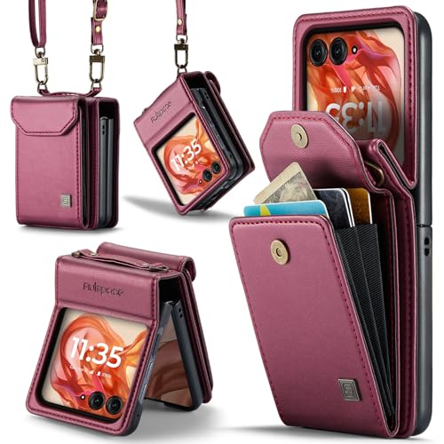 Asapdos HAISI-A03-3 Crossbody Case Compatible With Motorola Razr 2024,Retro Pu Leather Strap Wristlet Flip Case cover