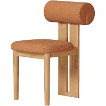 Vintage Natural Wood Dining Chair French Retro Home Back Chair Nordic Style Relax Unique Design Stylish Solid Wood Dining Chair Furniture Designer Style Wood Frame, Orange Lambskin