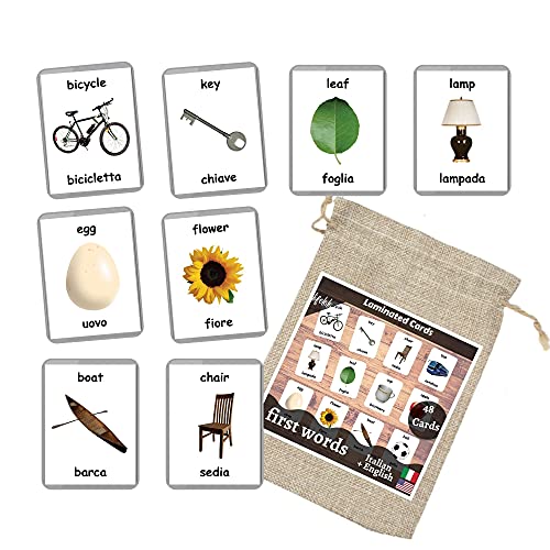 Generic First Words Flash Cards - 48 Baby Flash Cards | Early Years Learning | Homeschooling | Multilingual Flash Cards | Flash Cards | English Bilingual Cards | Baby Toys Learning (Italian + English) - Image 5