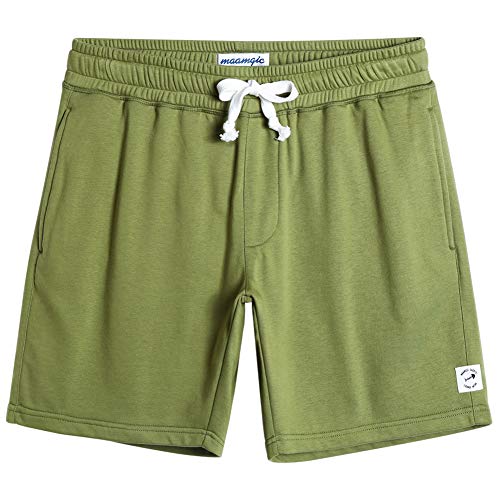 MaaMgic Herren Kurze Hosen dünn Sweatshort Jogginghose Baumwolle Fitnesshose Casual Traininghose mit Schrittlänge 18cm, Grün, L Cover