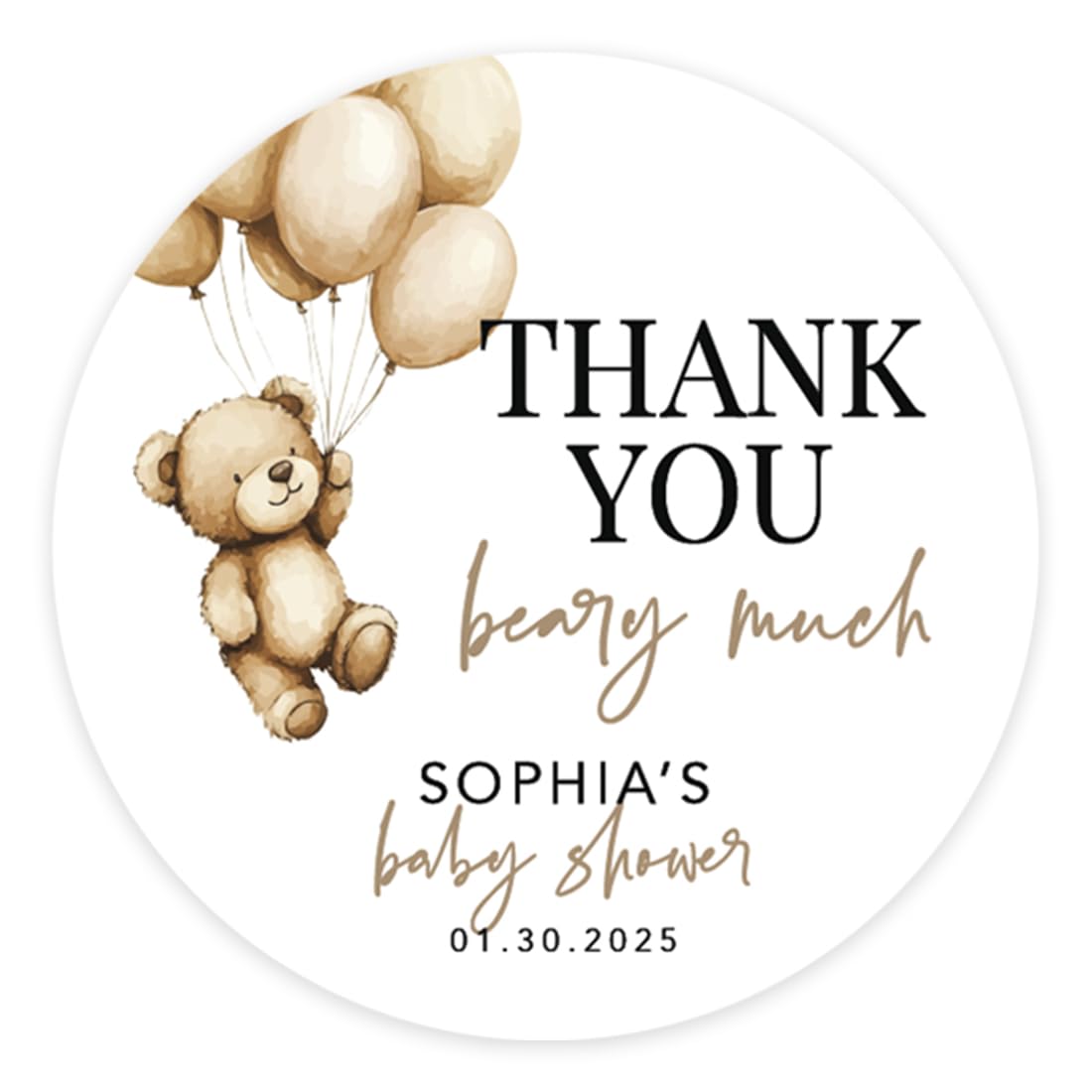 Andaz Press 2 Inch Personalized Thank You Beary Much Baby Shower Stickers, Teddy Bear Baby Shower Decorations, We Can Bearly Wait Decorations, Neutral