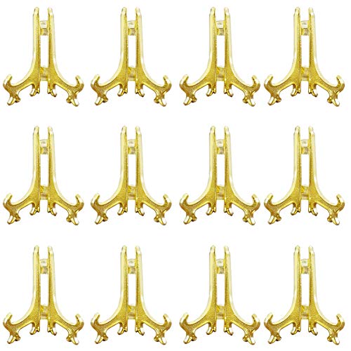 Artiving 3" Gold Plastic Easels Or Stand/Plate Holders To Display Pictures Or Other Items At Weddings, Home Decoration, Birthdays, Tables (12 Pack) #TOP18