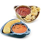 Potted Pans Divided Cereal Bowl - 2 Pack Personal Chip Dip Serving Dish with Handle - Blue and Green Anti Soggy Cereal Bowls with 2 Sides - Chili Bowl Set for Soups Crackers, Pistachios, and Cherries
