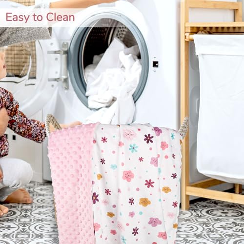 Image of Pea Pod Baby Girls Blanket Soft Floral Minky Blanket for Newborn, 30'' x 40'' Double Layer Design, Dotted Backing Warm Baby Quilt Crib Blanket for Nursery /Stroller /Toddler Bed /Baby Car Seat