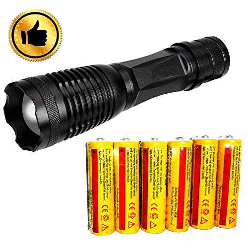 Ultra-bright 18650 flashlight with 6PCS 3.7V Rechargeable Battery,Best waterproof flashlight, adjustable focal length and 5 lighting modes, suitable for outdoor activities. (Flashlight)