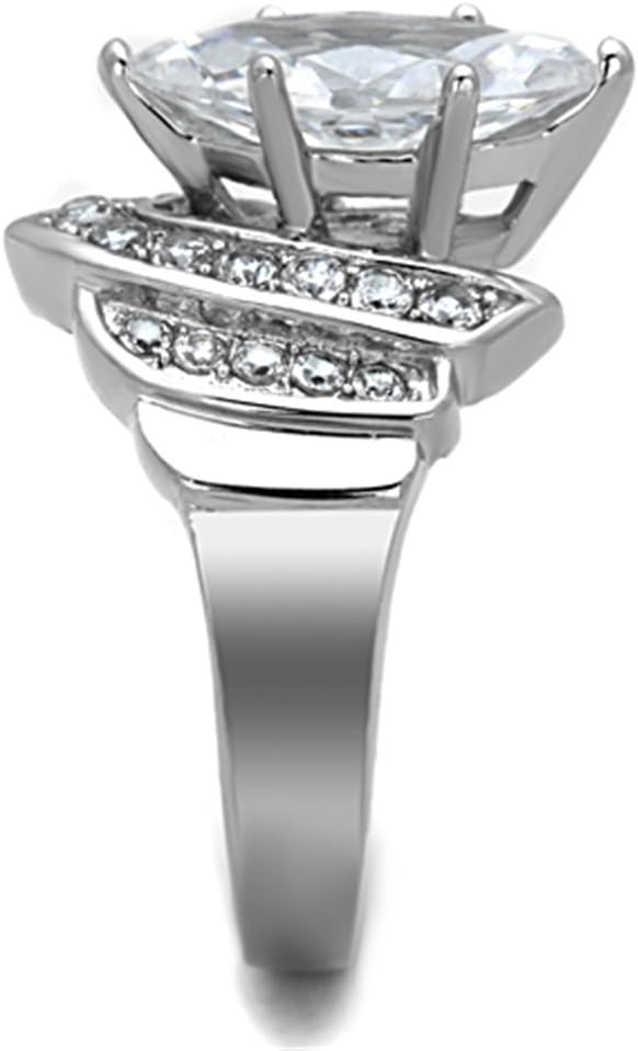 Stainless Steel Marquise Clear CZ Engagement Ring