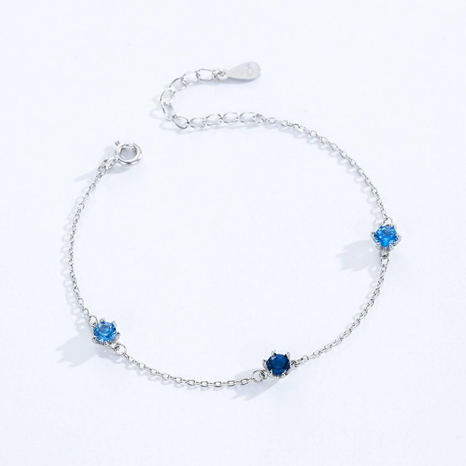 Pulseras de zafiro para mujer, ajustables, 0,25 quilates, zafiro sintético y topacio, pulsera de platino macizo de piedra azul simple para mujer, oro blanco de 9 K/14 K/18 quilates/PT950