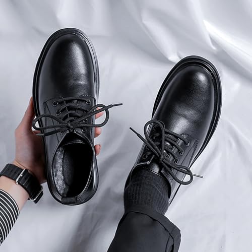 Men's Black Leather Platform Oxfords - Lace-Up Business Dress Shoes with Round Toe & Non-Slip Sole, Vintage Low Top Design for Work & Office3