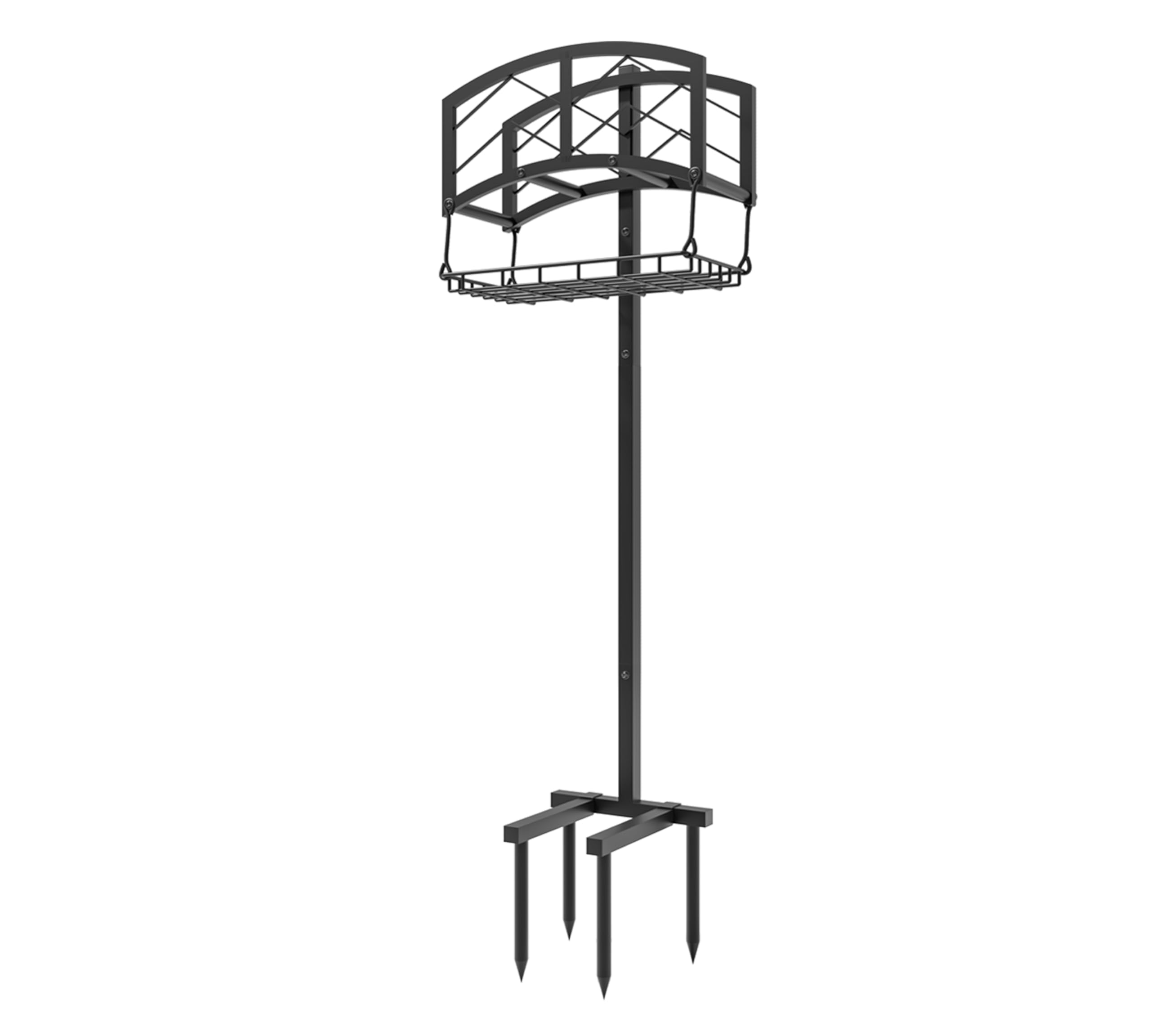 Kingson Support tuyau arrosage portable, panier rangement, acier noir robuste, contient tuyau 45m, design amovible outils