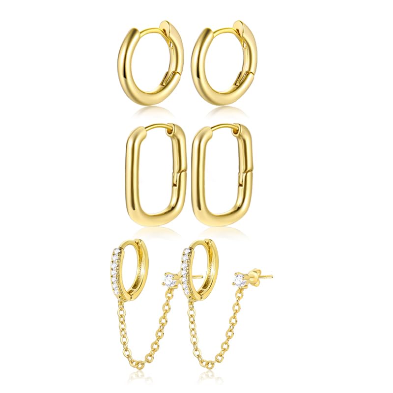 Image of Shining Diva Fashion Anti Tarnish Jewellery Celebrity Inspired 14k Real Gold Plated Simple Plain Link Chain Chunky Huggie Hoop Trendy Stylish Copper Earrings for Women Girls