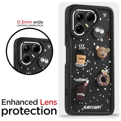 Image of Outlouders Back Cover for Tecno Pova 7 5G | 3D Cartoon Bear Cute Fun Silicone Full Body Protection Bumper Case (Black)