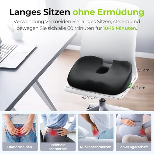 AUVON Sitzkissen Orthopädisch Ergonomisches Hämorrhoiden Sitzkissen mit Loch&U-Form Design, Steißbeinkissen Sitzring Steißbein entlastet & Sitzkomfort erhöht für Bürostuhl Auto Ischias Schwangerschaft