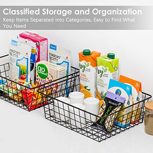 Wire Storage Baskets For Organizing, Vtopmart 4 Pack Metal Wire Freezer Organizer Bins With Handles, Large Pantry Baskets For Kitchen Cabinets, Bathroom, Laundry, Garage, Black #TOP4