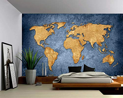 Picture Sensations® Canvas Texture Wall Mural, Blue Grey World Map,