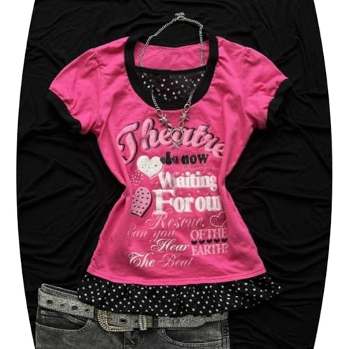 Image of Kawaii Cutecore Harajuku Y2k 2000s Tops Summer Preppy Aesthetic Alt Goth Emo Short Sleeve Graphic Tees
