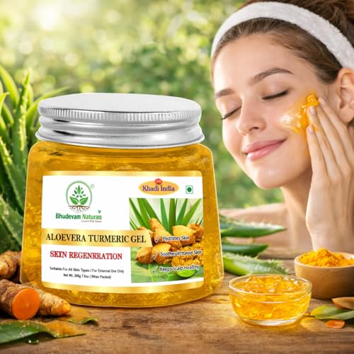 Image of Aloe Vera Face Massage Gel | Hydrating & Soothing Skin | For Glowing, Soft & Clear Skin | Reduces Sunburn, Acne & Redness (Turmeric Gel)
