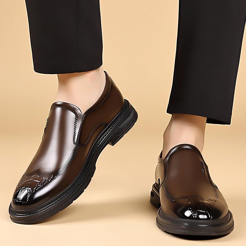 Men Dress Oxford Formal Shoes Slip Resistant Block Heel Anti-Slip Rubber Sole Prom Vegan Pu Leather Slip On Breathable Vintage2