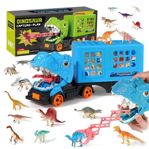 Balakaka Camión Transportador de Dinosaurios con 24 Mini Dinosaurio, Dinosaurio Transporte Truck Juguetes con Asa, Cumpleaños Regalo para niños y niñas de 3 a 5 años