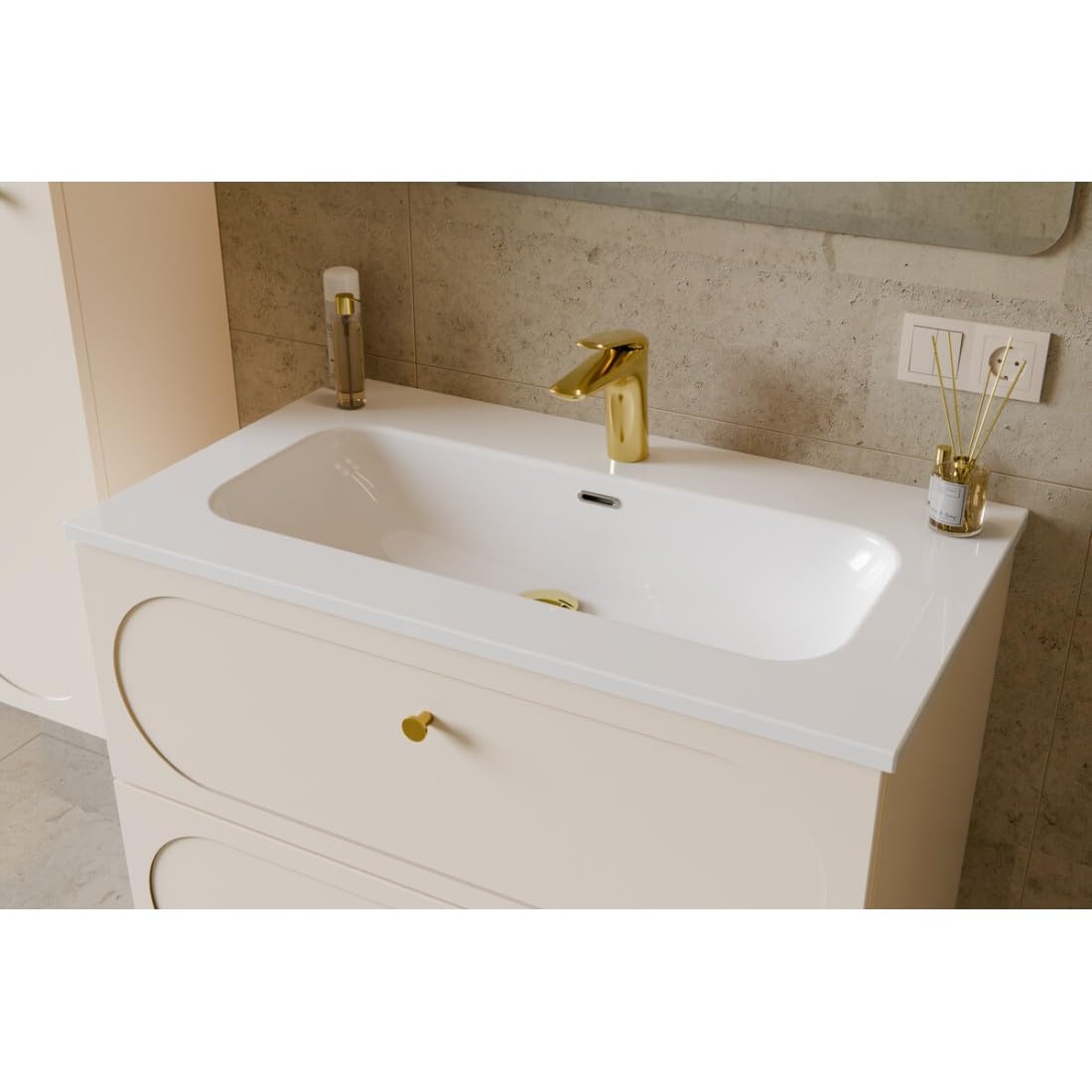 Meublorama - Lavabo empotrado (80 cm, cerámica), color blanco brillante