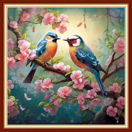 Image of Dimxvean Stamped Cross Stitch Kits,Cross Stitch Kits for Adults Beginners,Embroidery Kits Full Range of Cross Stitch Stamped Kits Needlepoint Kits Cross Stitch Patterns-Flower Bird 18x18 inch