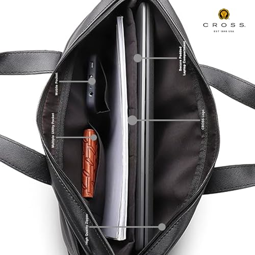 Image of Cross Laptop Messenger Bag For Men and Women | 14 Inch Briefcase Leather Office Bag For Men With Splashproof And Padded Protection | Multipocket with Adjustable Shoulder Strap - Navy Blue