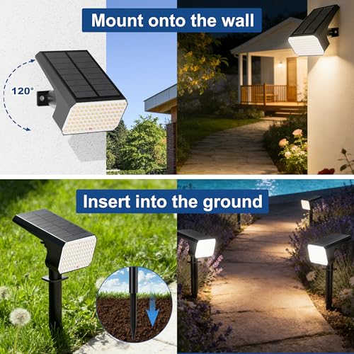 LANSOW 12 Pack Solar Spot Lights Outdoor Waterproof IP67, (90 LED/4 Modes) Solar Landscape Spotlights, 2-in-1 Solar Powered Flood Lights for Yard Garden Pathway Outside Tree, Auto ON/Off(Warm White) by LANSOW - Image 6