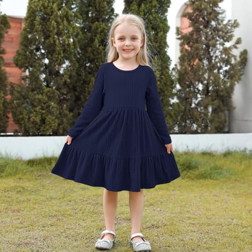 Neutocd Toddler Baby Girl Long Sleeve Dress Knit Sweater Tiered Fall Winter Casual Solid Textured Little Girls Dress3