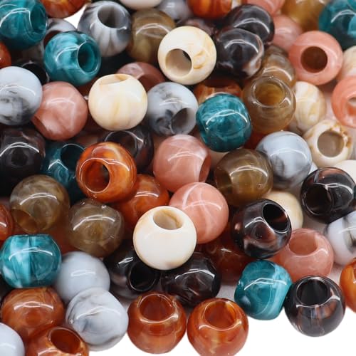 350pcs 12mm Acrylic Mix Color Large Hole Beads for Craft Hair Macrame DIY Project Pop Beads Imitation of Stone Texture(Hole:5.5mm)