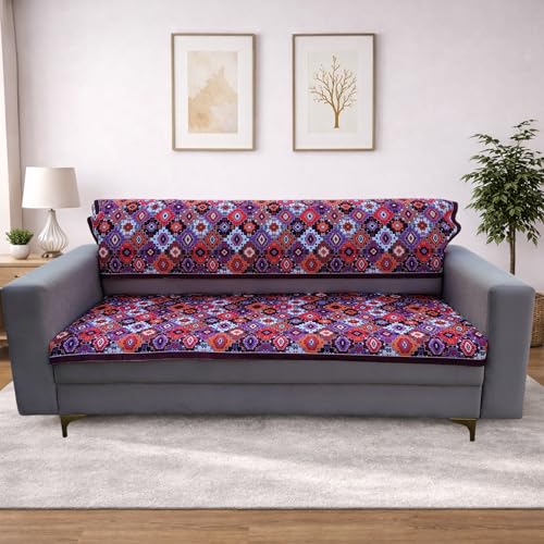 Image of Homerz 'Brooklyn Series' Premium Sofa Cover | Quilted Floral Design | Non-Slip Washable Sofa Protector | Soft Anti Slip Fabric (sczcs, 2 Seater, Seat Cover with Backrest)