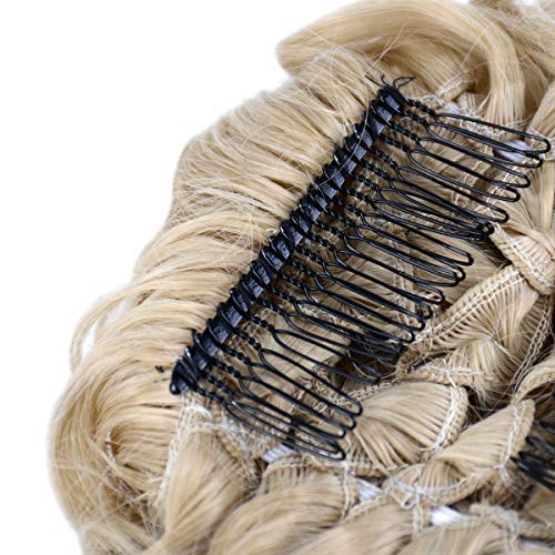 BARSDAR Messy Hair Bun Extension Combs in Easy Stretch Scrunchie Chignon Tray Ponytail Hairpieces for Women/Ladies/Girls (24T613# Pale Golden Blonde & Bleach Blonde)