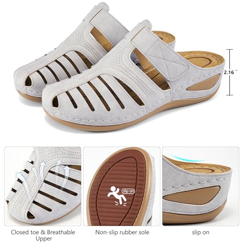 Image of HARENCE Clogs for Women Mules Shoes: Comfortable Dressy Closed Toe Platform Sandals 2026 Summer Casual Adjustable Slip On Walking Wedges