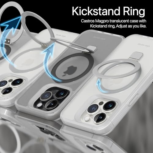 Image of eller sante Astros MagPro Back Cover Case for iPhone 15 pro with Magnetic Alloy Ring Metal Kickstand Scratch Resistant Slim Thin Military-Grade Protection Compatible with MagSafe - White