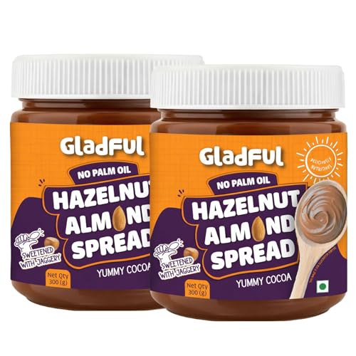 Gladful No Palm Oil Hazelnut Almond Chocolate Spread | No Refined Sugar | Healthy High Protein Nut Butter Spread | Clean Ingredients | Chocolatey & Nutty Healthy Spread (2, 600g)