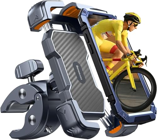 Bovemanx Motorcycle Phone Mount, [150mph Wind Anti-Shake][7.2inch Big Phone Friendly] Bike Phone Holder for Bicycle, [5s Easy Install] Handlebar Phone Mount, Compatible with iPhone (Orange)