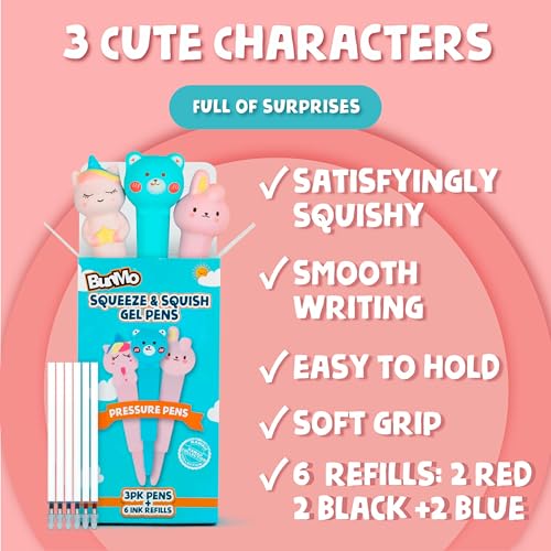 Image of BUNMO Slow Rising Squishy Pens for Kids, Kawaii Gel Pens with Squishy Tops, Cute Stationery for Girls, Fun School Supplies, Back to School Gifts, Trendy School Supplies 3 Pk Set