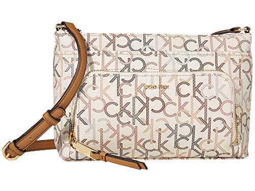 Calvin Klein Hudson Top Zip Signature Crossbody, Almond Multi Logo by Calvin Klein - Used condition - US$77.19