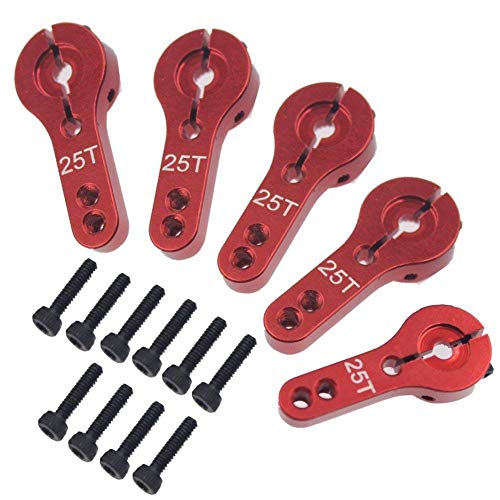 Sharegoo 5Pcs Aluminum 25T Servo Horn M3 Threads 25T Steering Arm Compatible With Futaba Savox Xcore Hsp Towerpro Mg Servo Rc Car Truck Buggy Airplane,Red #TOP13