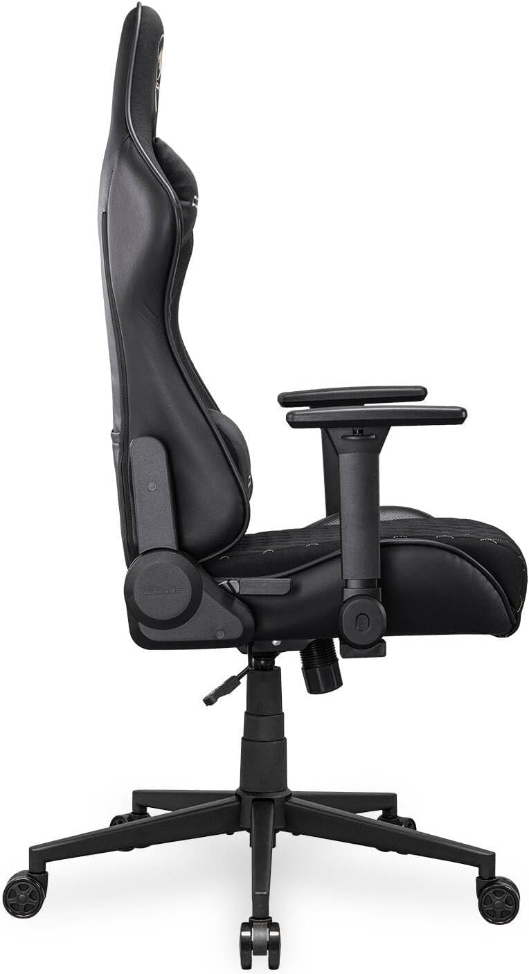 COUGAR Armor One V2 Gold F Gaming Chair, Woven Fabric Surface, 4D Folding Armrests, 155° Reclining, Piston Lift Height Adjustment, Up to 120 kg Weight Support - Black & Gold