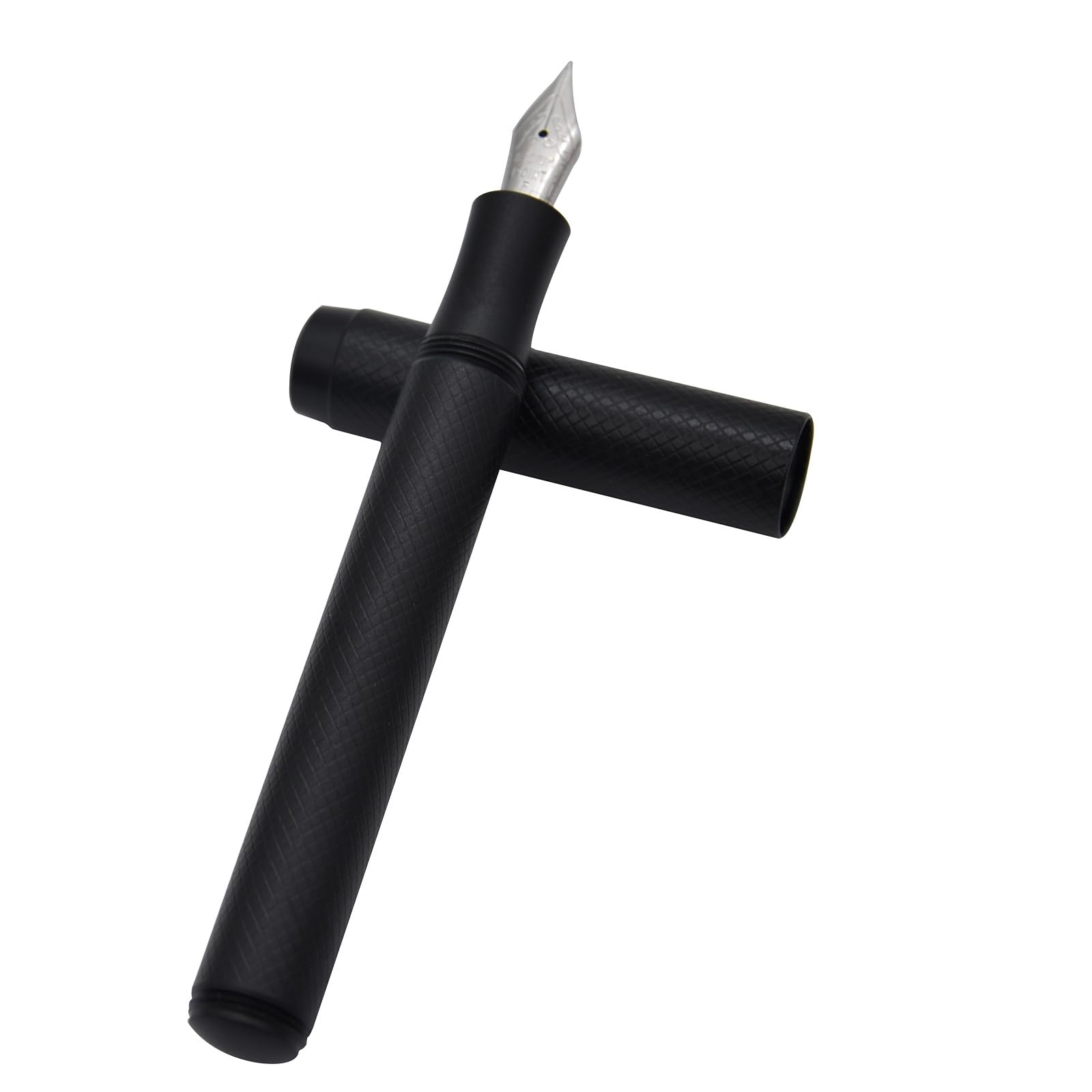 SIPLIV Checkered Stripe Metal Fountain Pen Short Paragraph (112mm) Pocket Mini Travel Pen with 20 Pcs Black Ink Cartridges - Black - Image 2