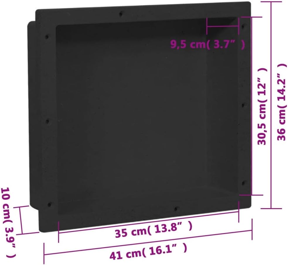 vidaXL Shower Niche - Matt Black, Durable SMC with Resin Construction, Space-Saving Design for Bathroom Decoration and Storage, Easy Install
