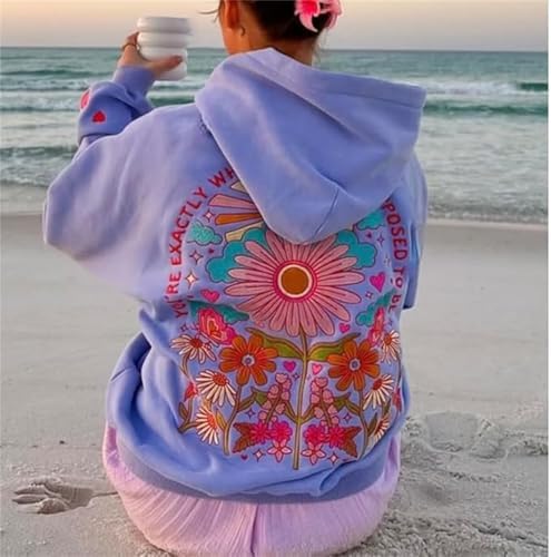 Women Teen Girls Graphic Oversized Hoodies Cute Embroidery Long Sleeve Hooded Sweatshirt Aesthetic Preppy Hoodies image 5