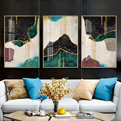 Toile contemporain art mural abstrait or vert noir pour décoration salon 50x70cm