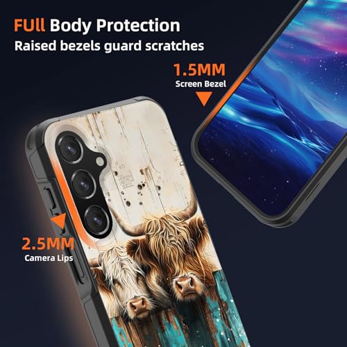 GFEWYTJYJ for Galaxy A16 5G Case,[10 FT Military Grade Drop Protection] Non-Slip Heavy Duty Shockproof Phone Case for Samsung Galaxy A16 5G 6.7 Inch 2024,Highland Cow with Daisy Floral - image 4