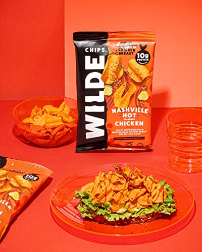 Nashville Hot Chicken Chips by Wilde Chips, Thin and Crispy, High Protein, Keto, Made with Real Chicken 2.25oz Bag (3 Count) - Thumbnail 4