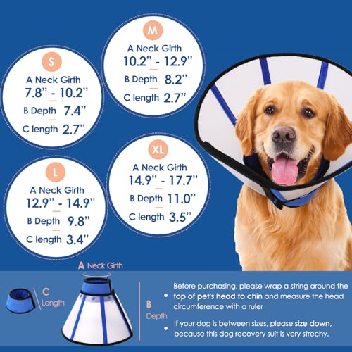 Image of Dog Cone, Soft Cone for Dogs to Stop Licking, Transparent Pet Recovery Collar with Detachable Clear Shield, Neck E-Collar Alternative for Small Breeds, Blue S