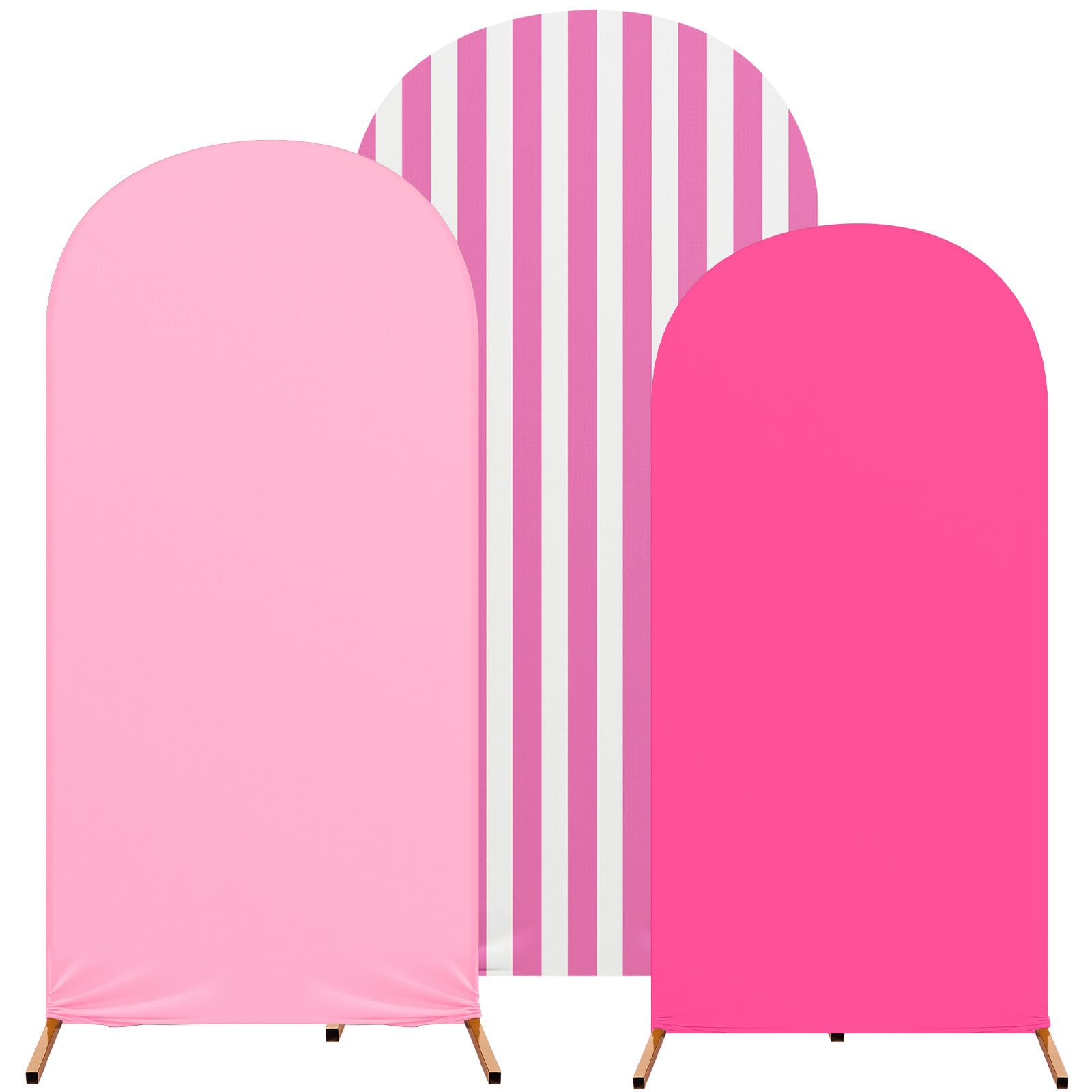Striped Arch Backdrop Cover Set of 3 Pink Arch Covers Spandex Stretch Backdrop Stand 4ft, 5ft, 6ft for Wedding Birthday Banquet Ceremony Decoration(Pink)