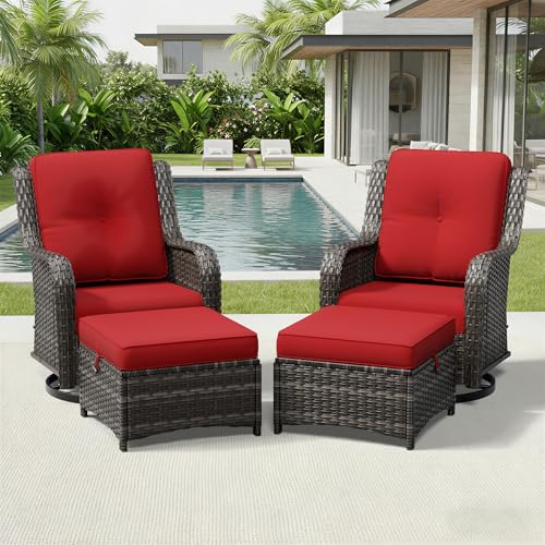 Image of Joyside 4 Piece Wicker Patio Furniture Set, Outdoor Swivel Rocker Patio Chairs with High Back, Deep Seating, Wide Armrest, Thickened Cushions, Outdoor Furniture for Deck, Porch Use