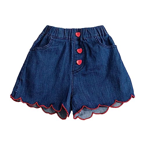 Toddler Girl Summer Color Red Embroidered Lace Denim Shorts Love with Pockets Girls Jean Shorts Size 16