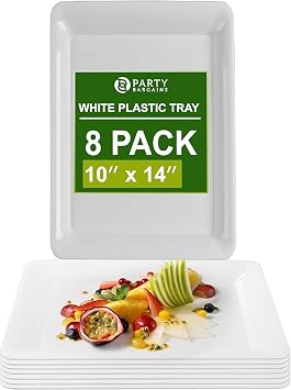 Party Bargains 10"x14" Plastic Serving Tray, White, 8 Pack